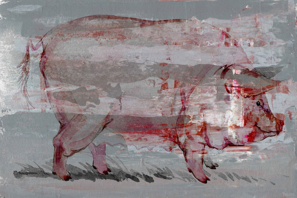 "Red Pig" Painting Print on Wrapped Canvas, 24"x16"