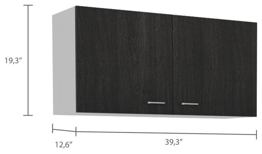 Dimension/measurement diagram showing cabinet height/width (instructional)