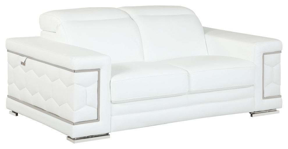 Rome Contemporary Genuine Italian Leather Loveseat White