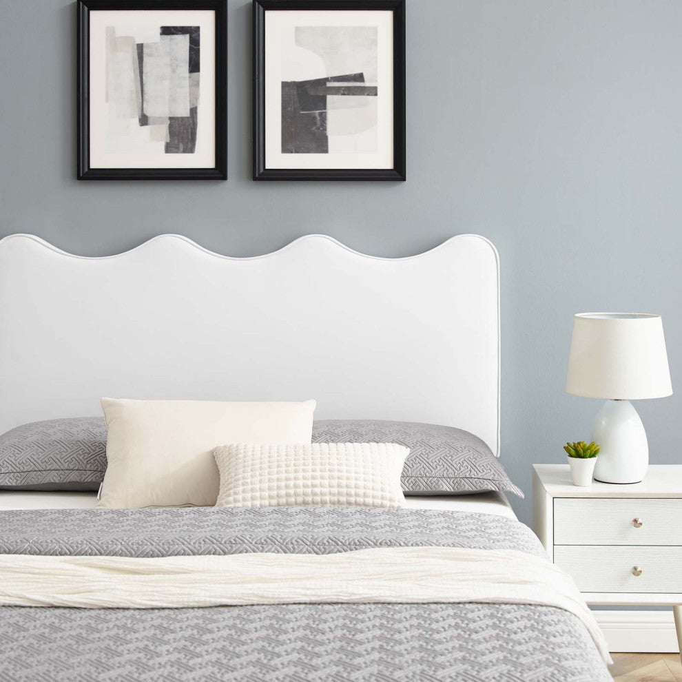 Platform Bed Frame, King Size, White, Velvet, Modern, Bedroom Guest Suite