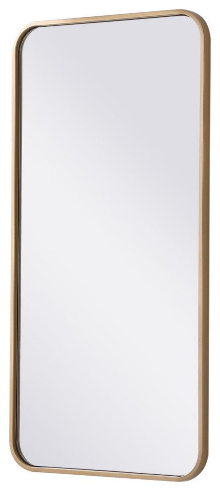 Ellis Soft Corner Metal Rectangular Mirror, Brass, 18"x36"