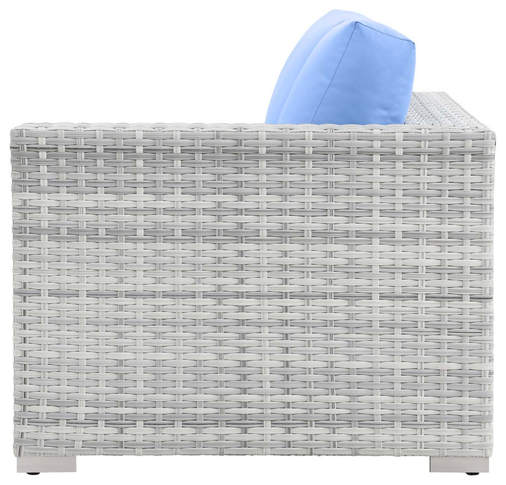 Lounge Sectional Sofa Chair Set, Rattan, Wicker, Gray Blue, Modern, Outdoor
