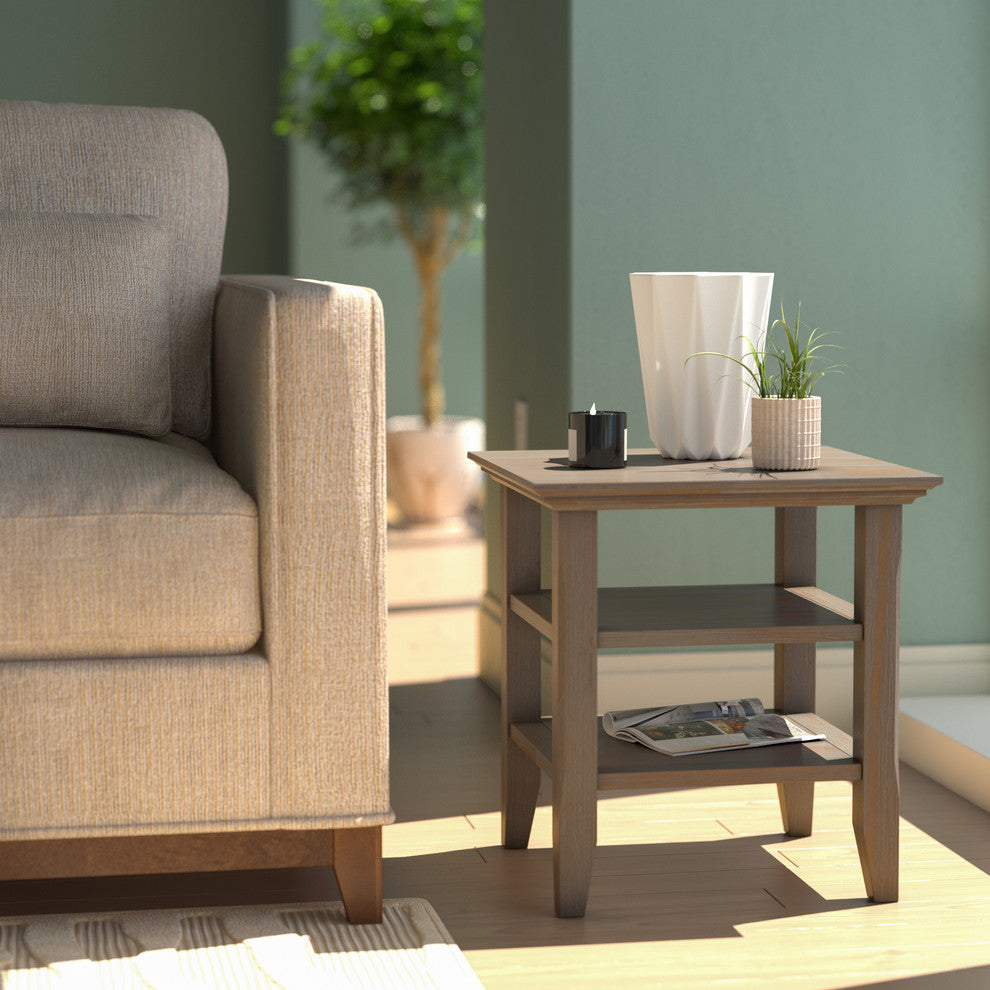 Acadian Solid Wood End Table In Distressed Grey