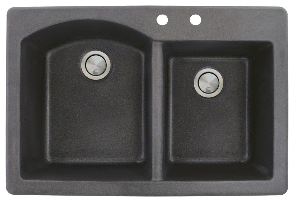 Aversa 33" silQ Granite Drop-in Double Bowl Kitchen Sink with 2 Holes in Black