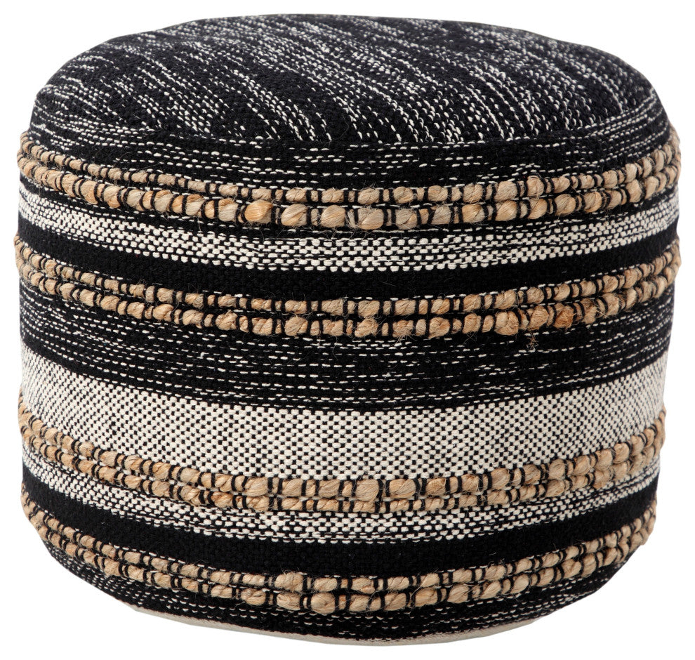 Modern Boho Striped Jute Pouf Ottoman
