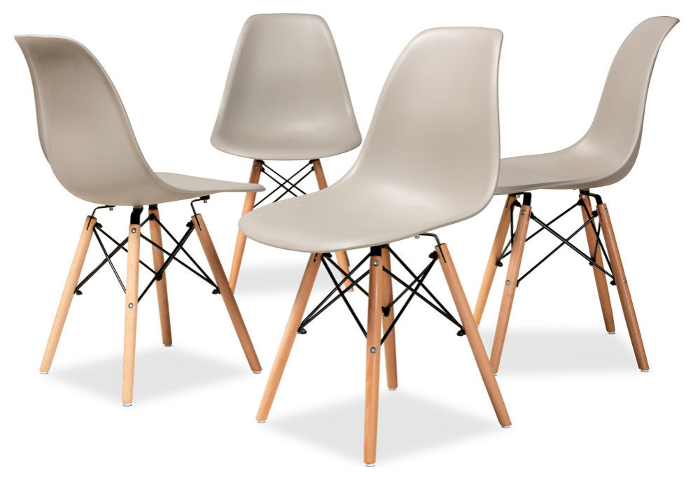 Russell Midcentury Modern 4-Piece Shell Side Chair Set Beige
