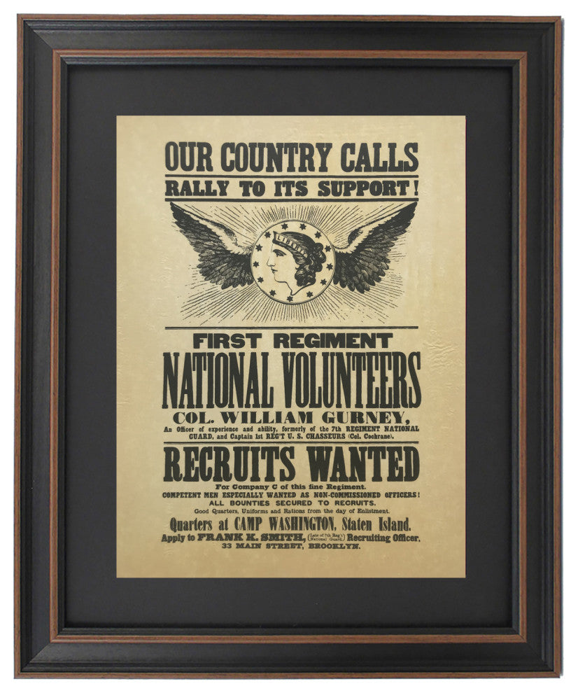 Framed First Regiment Revolutionary Army Recruiting Poster