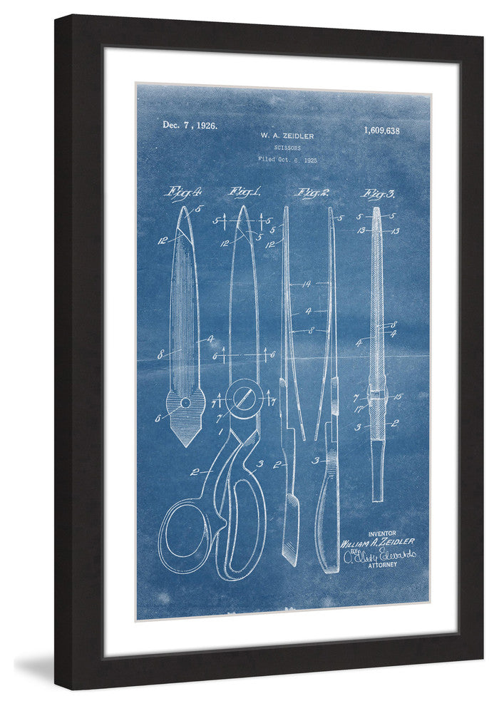 "Scissors 1925 Blueprint" Framed Painting Print