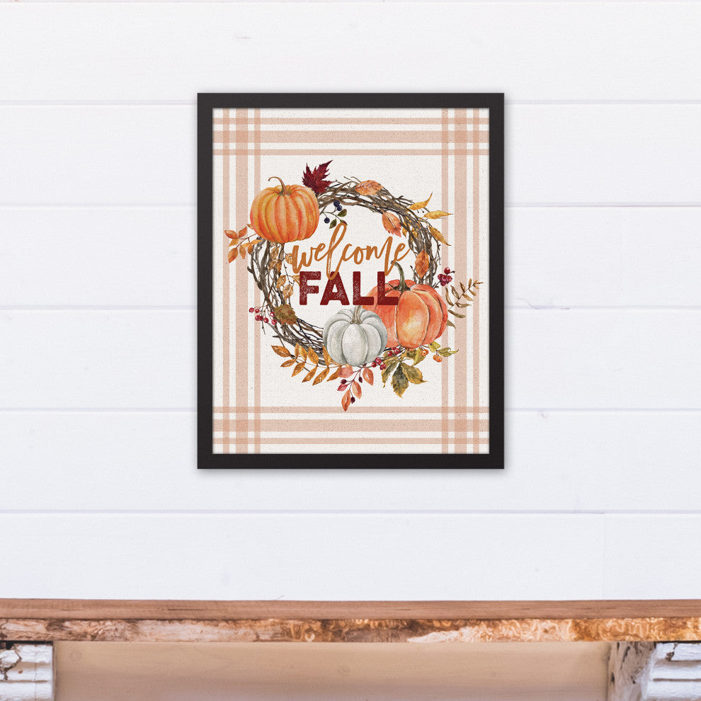 Welcome Fall 17.73 x 21.73 Black Framed Canvas