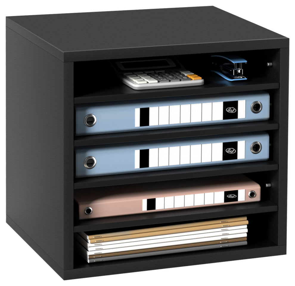5 Compartments Wood File Organiser Office Mailbox with Adjustable Shelves, Black