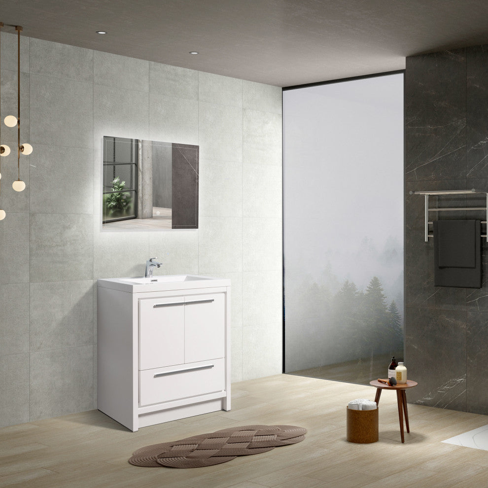 Freestanding Bath Vanity Set, HG-White, Integrated Solid Surface Sink, 24"