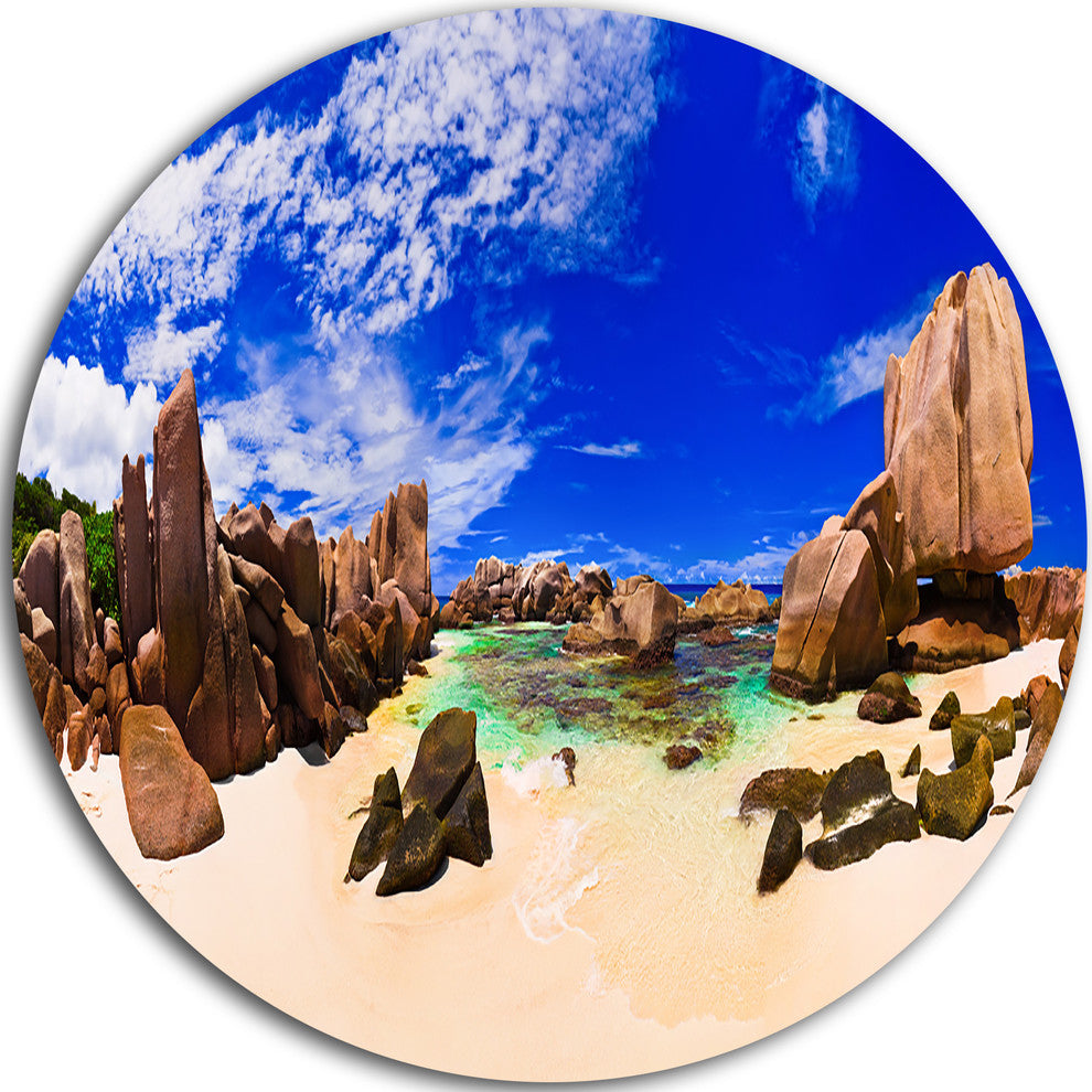 Tropical Beach At Seychelles, Landscape Photo Disc Metal Artwork, 11"