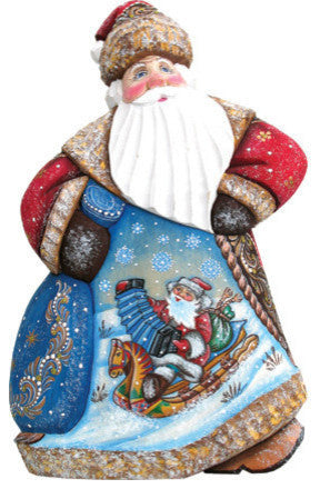 Artistic Wood Carved Downhill Dancing Santa Claus Sculpture
