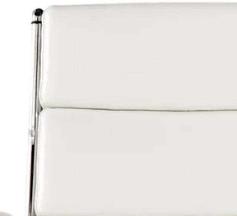 Contemporary Office Chair, Chrome Frame With Swivel White PU Seat & Ribbed Back