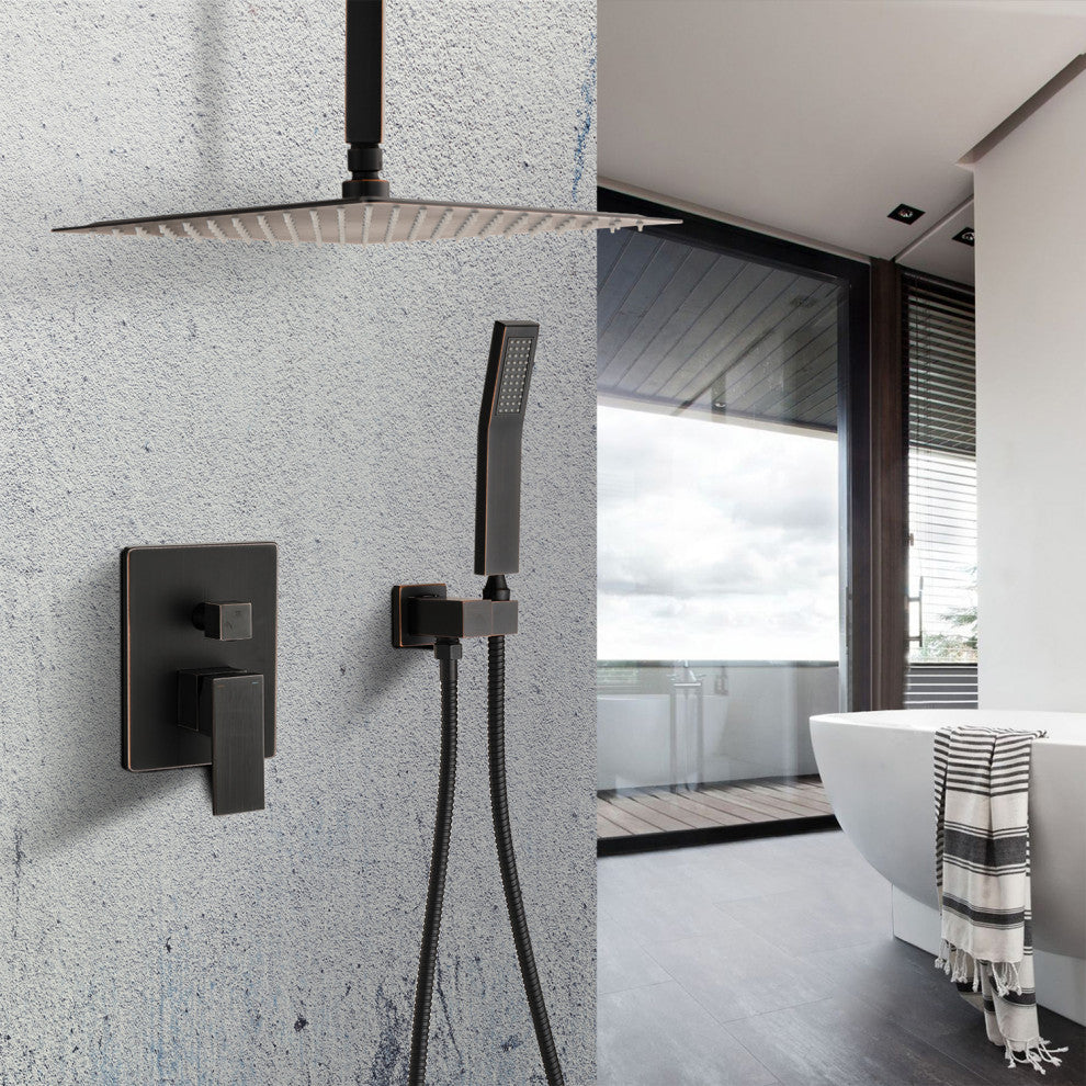 Ceiling Mounted Shower System Set With 12" Rain Shower Head, Oil-Rubbed Bronze