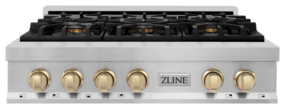ZLINE 36" Rangetop, Stainless Steel With Gold Accents, RTZ-36-G