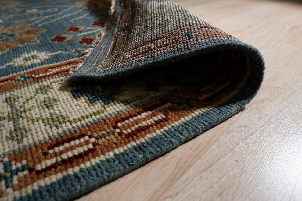 Hand-Knotted Wool Blue/Ivory Traditional All Over Traditional Knot Rug, 10'x14'