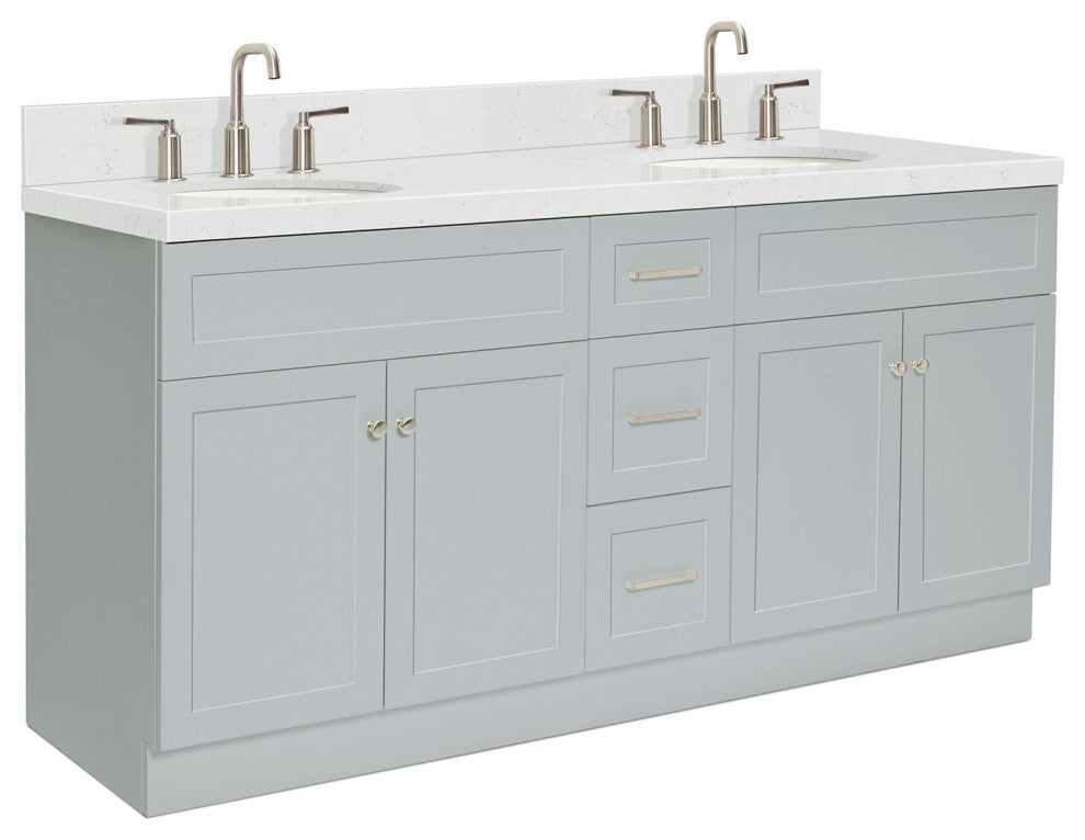 Ariel Hamlet 72" Double Oval Sink Bathroom Vanity, Carrara Quartz