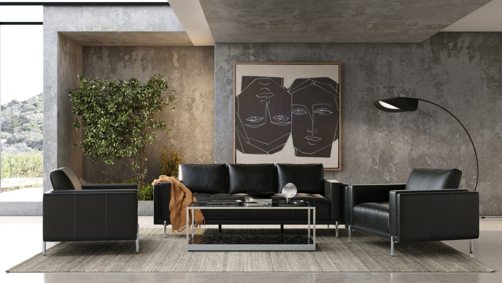 Divani Casa Schmidt Modern Black Leather Sofa