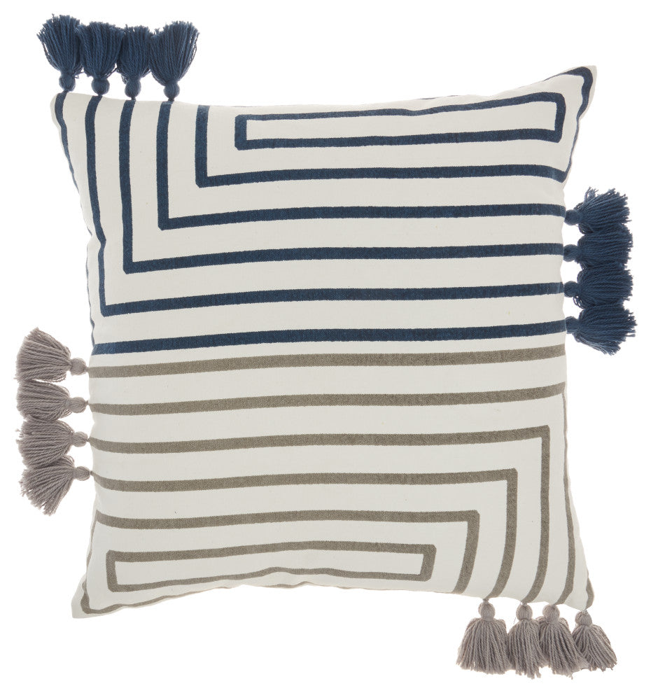 Mina Victory CN029 Throw Pillow, Light Grey/Navy, 18"X18"