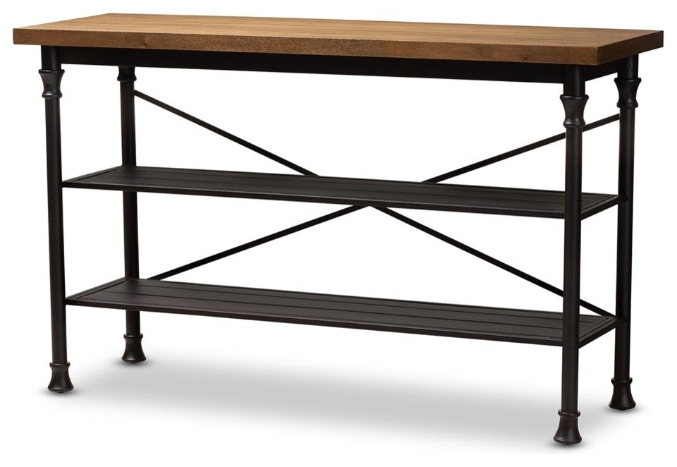 Industrial Style Wood Dark Bronze Finished Metal Kitchen Storage Shelf Unit