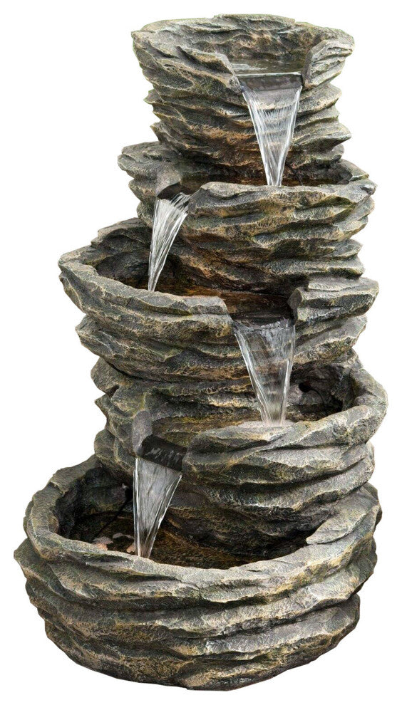 5-Level Rock Pond Fountain With Miniature Lights, Gray