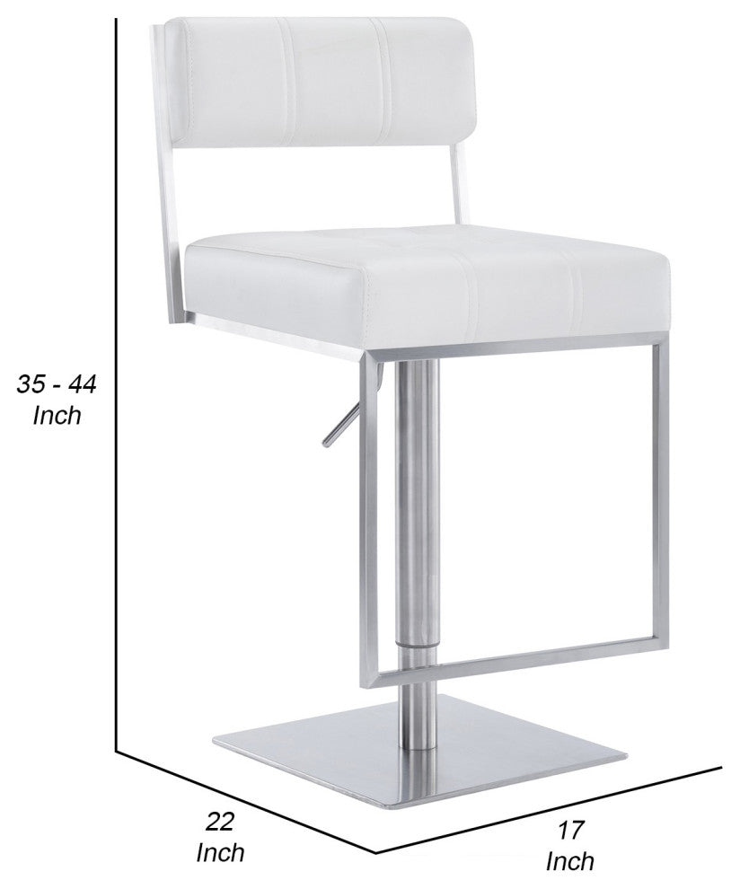 35" Metal and Leatherette Barstool, Silver and White