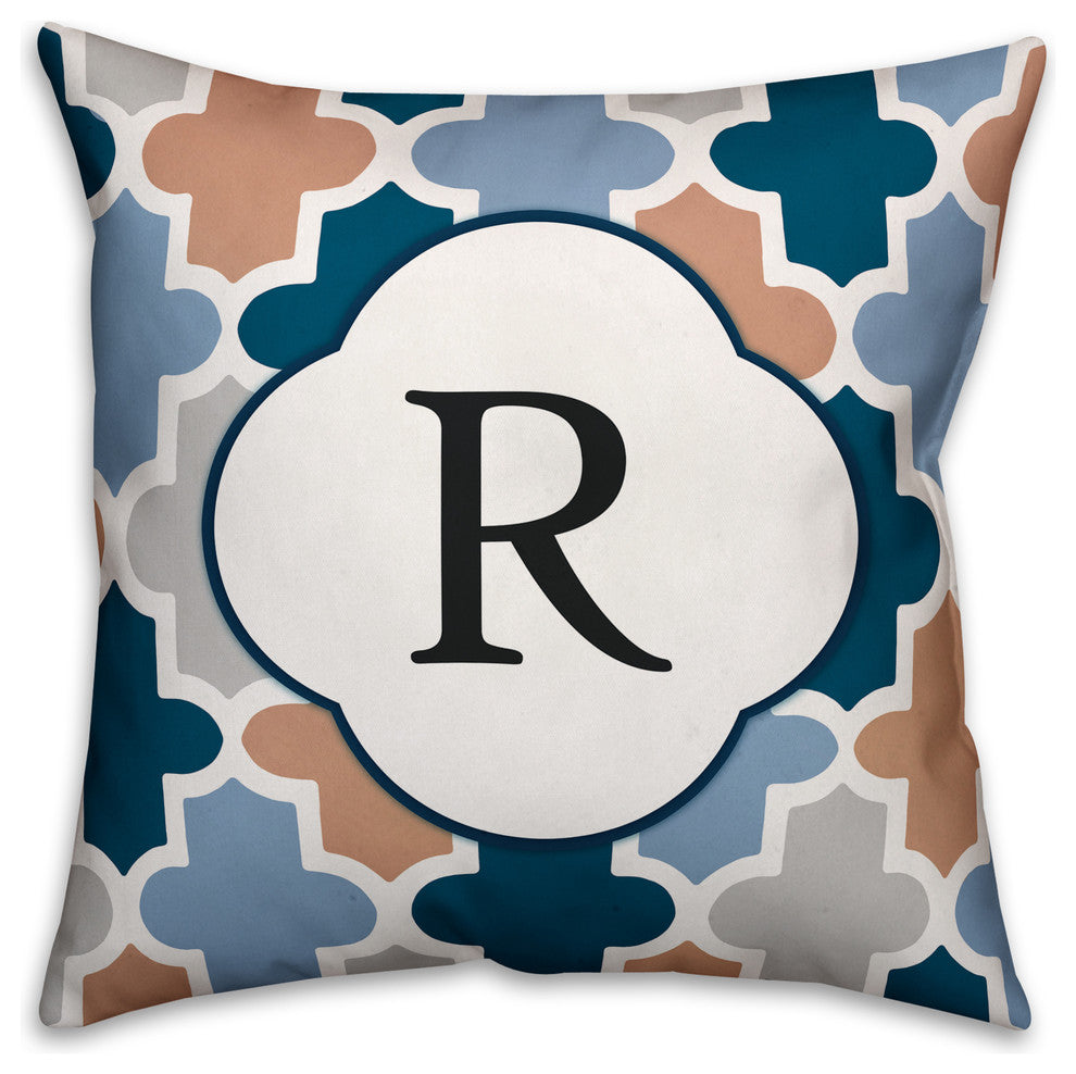 R Quatrefoil Monogram Spun Poly Pillow, 18x18