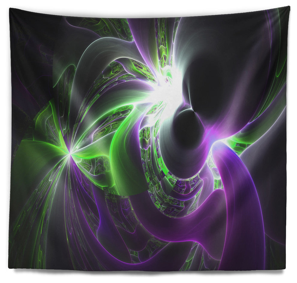 Glowing Purple Green Plasma Abstract Wall Tapestry, 80"x68"