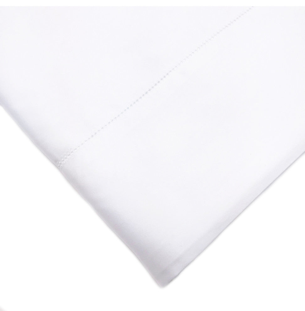 Hemstitch Cotton Sateen Flat Sheet, White, Twin