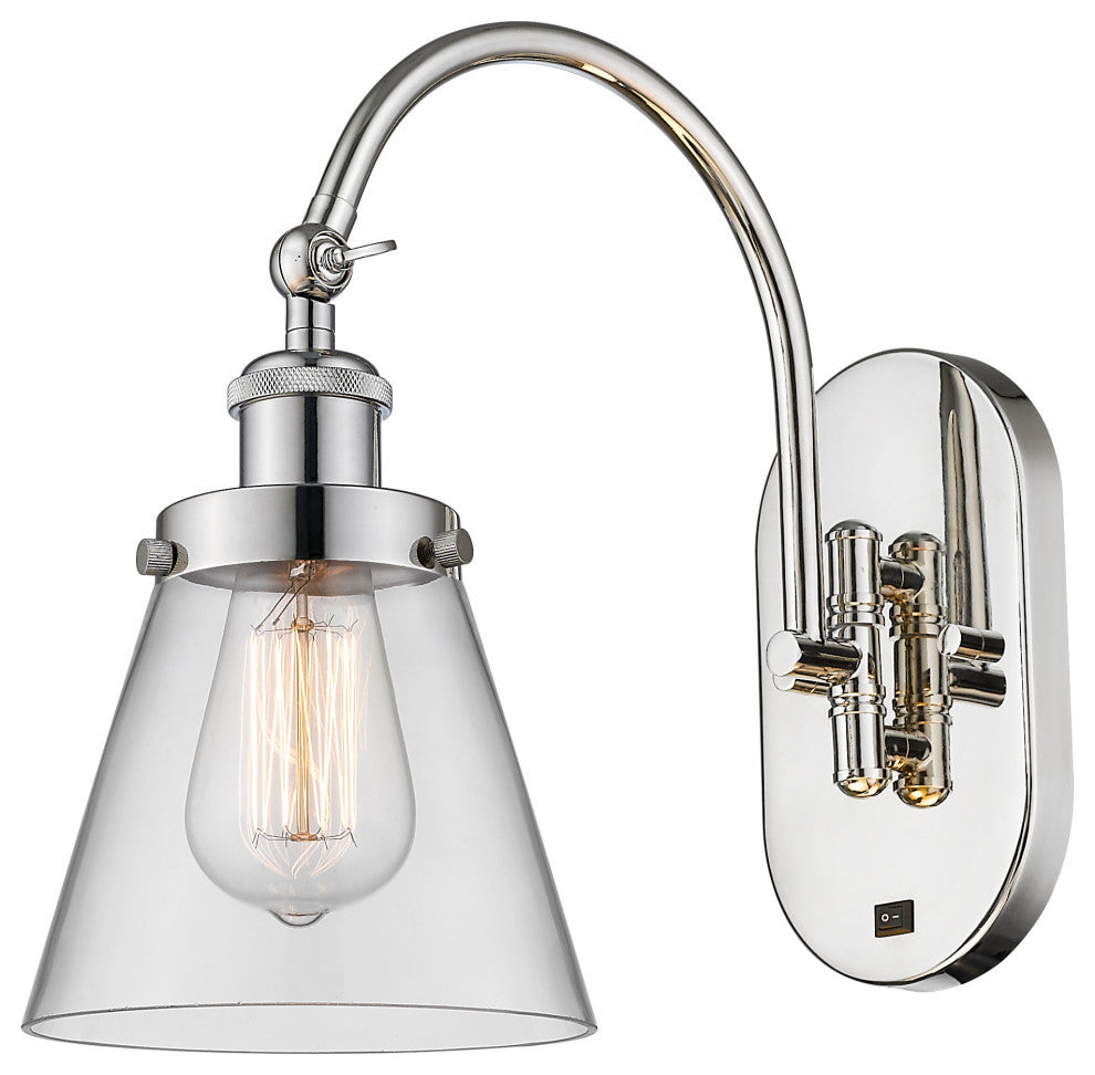 Cone Sconce, Polished Nickel, Clear, Clear