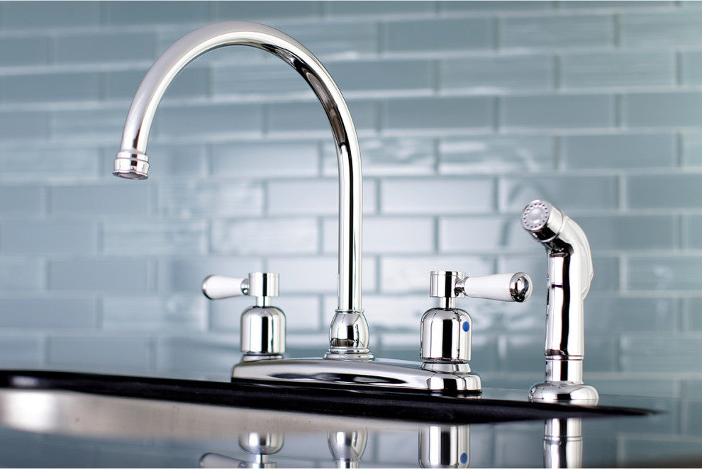 8" Centerset Kitchen Faucet, Sprayer, Polished Chrome