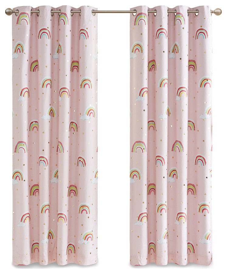 Mi Zone Kids Room Rainbow Curtains Total Blackout Window Panel,50" X 84", Pink