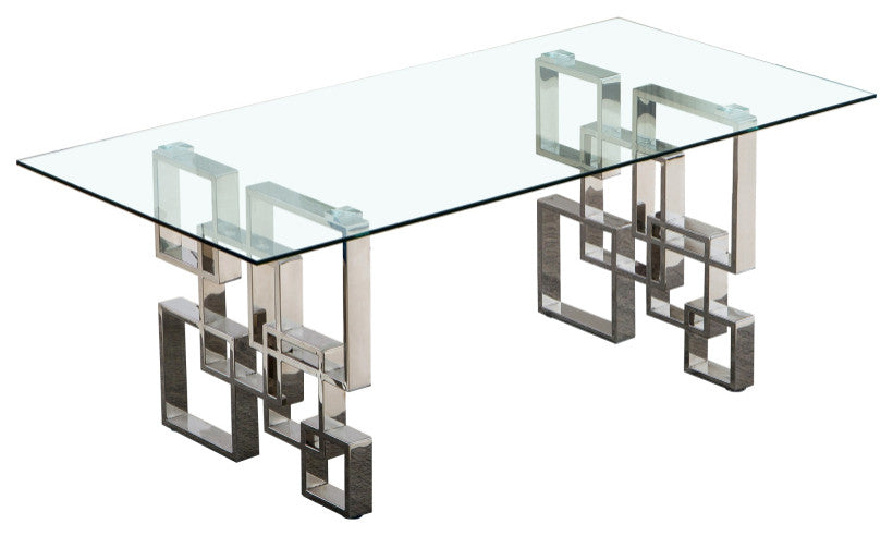 Glass Dining Table With Clear Tempered Glass Top and Gold Mirror Finish