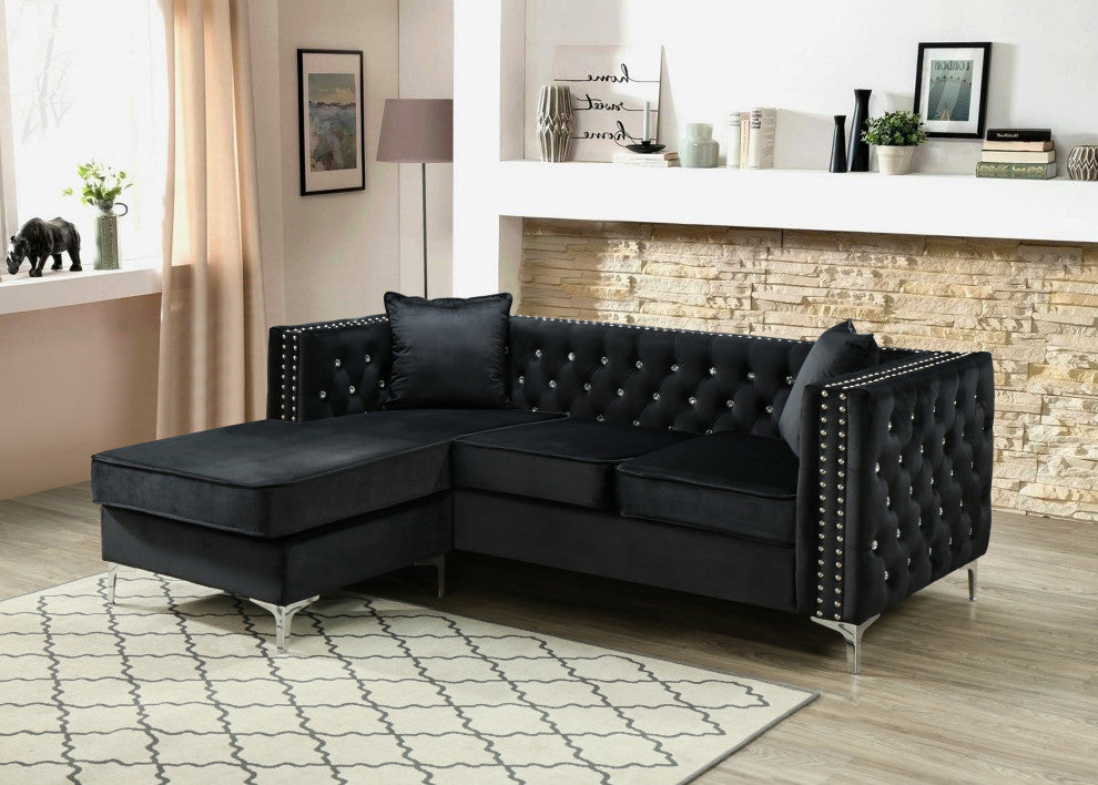 Paige Tufted Velvet Sofa Chaise, Black