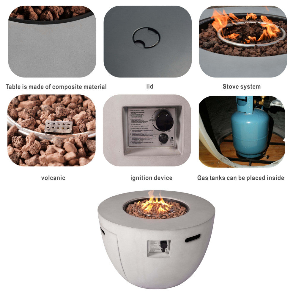 Patio Propane Fire Pit Table with Cushioned Wicker Chairs, Bowl