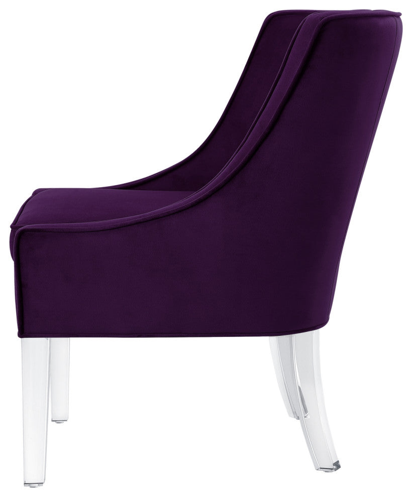 Nicole Miller Marc Velvet Accent Chair With Acrylic Legs, Purple