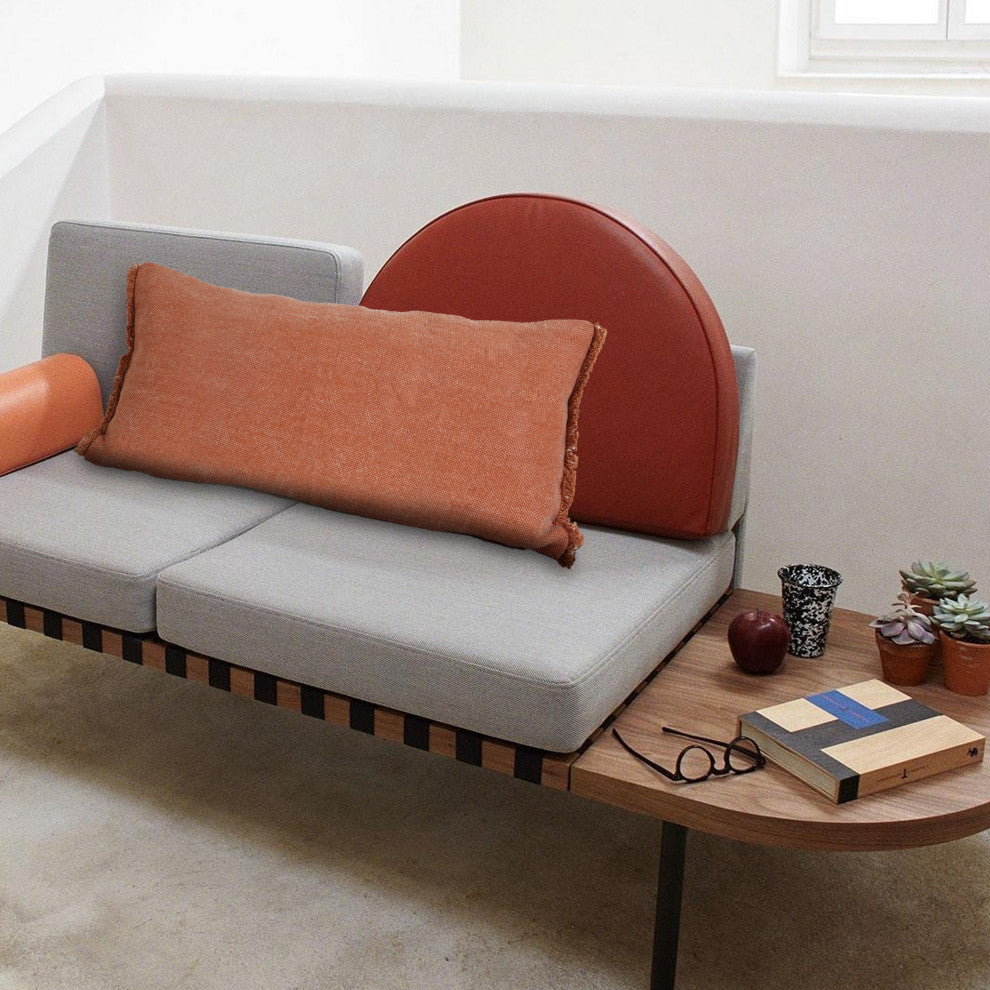 Adobe Brown Solid Stonewash Throw Pillow With Fringe, Adobe, 14"x36", Poly Fill