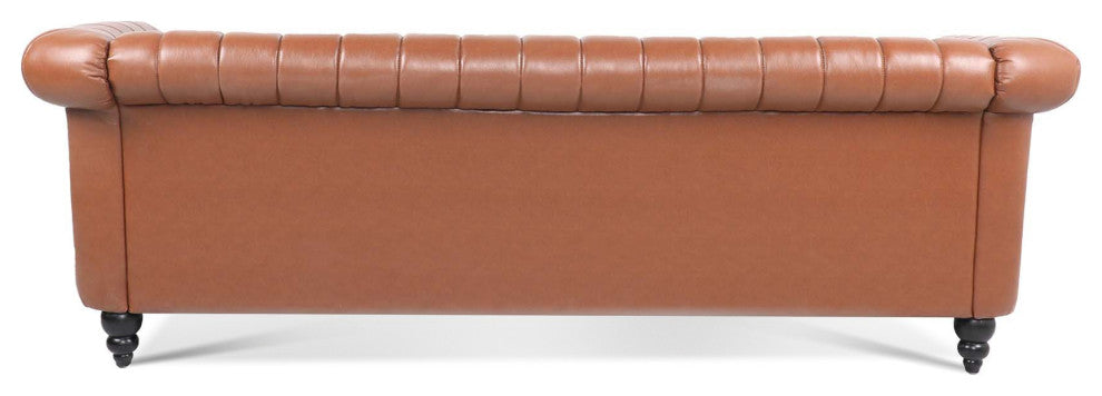 83" Faux leather Rolled Arm Sofa with Nailhead Trim, Brown, 83'' X 33''