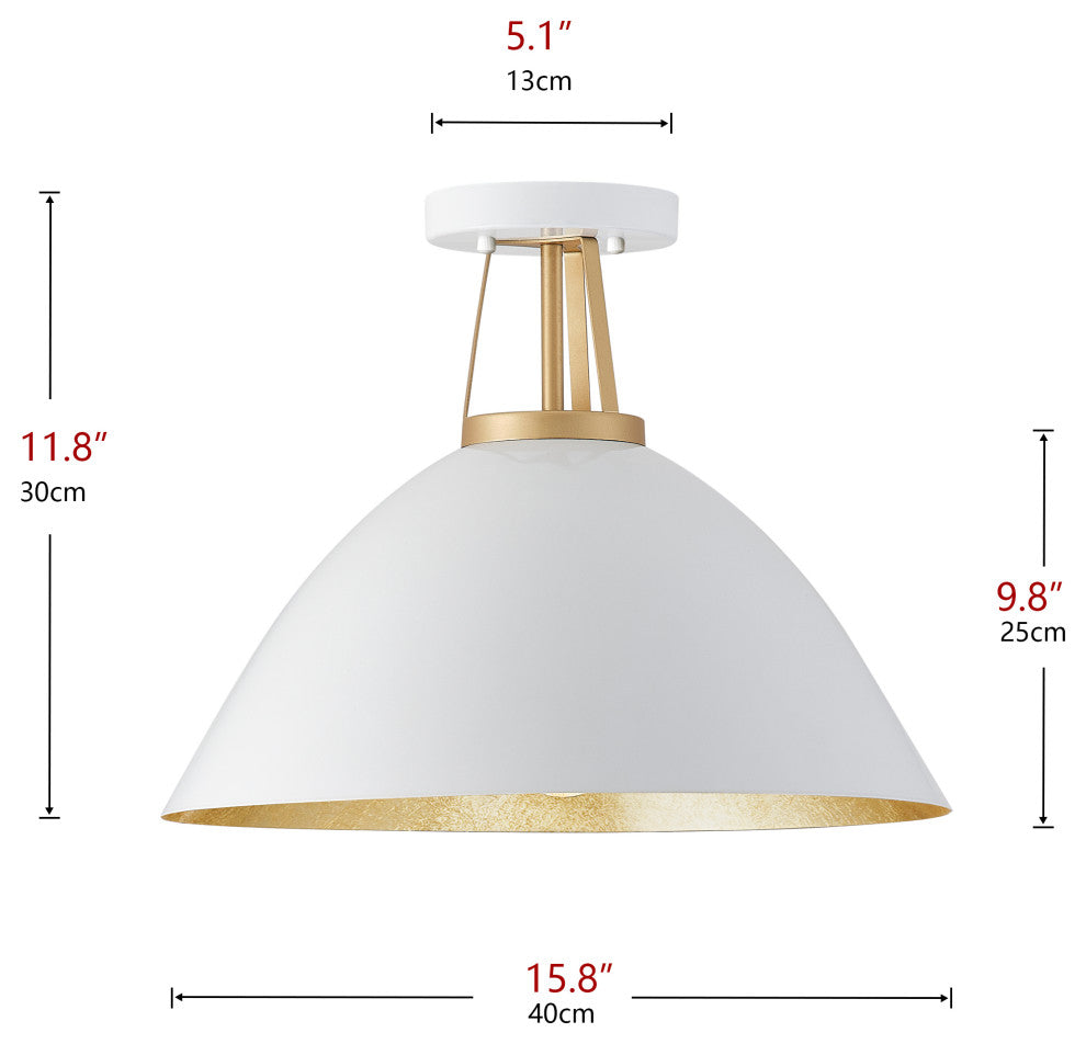 Farmhouse Gold Leaf Inside Semi Flush Mount Ceiling Light, White