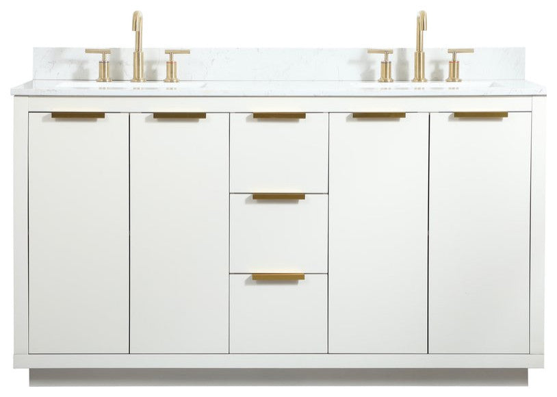 Elegant VF19460DWH-BS 60"Double Bathroom Vanity, White With Backsplash
