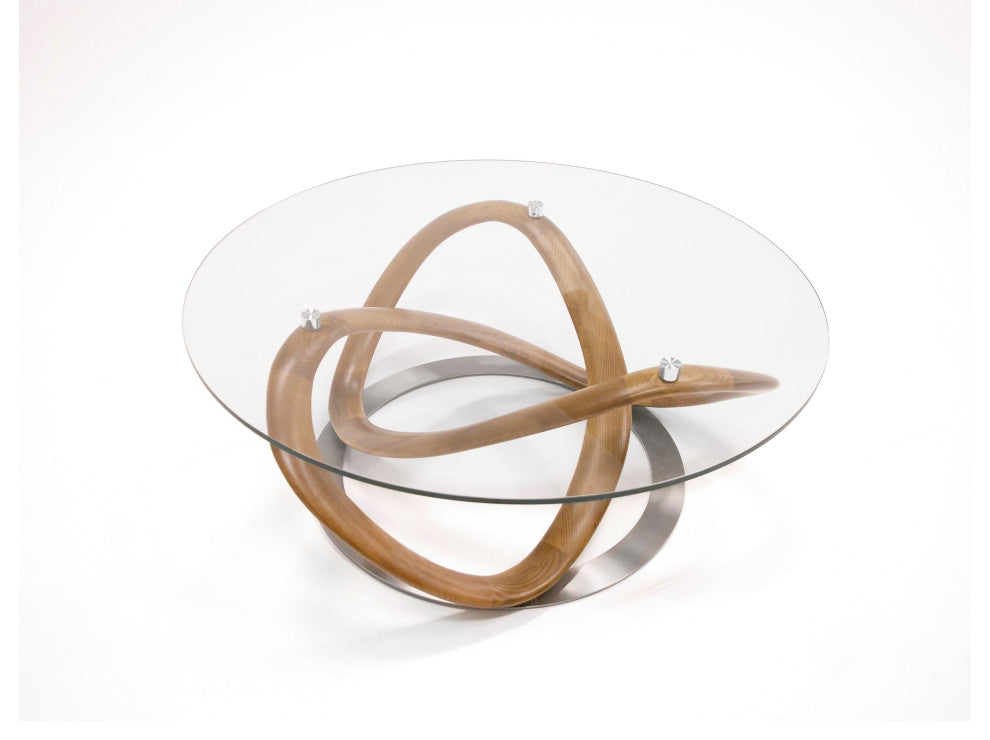 Modrest Michele Modern Glass + Walnut Coffee Table