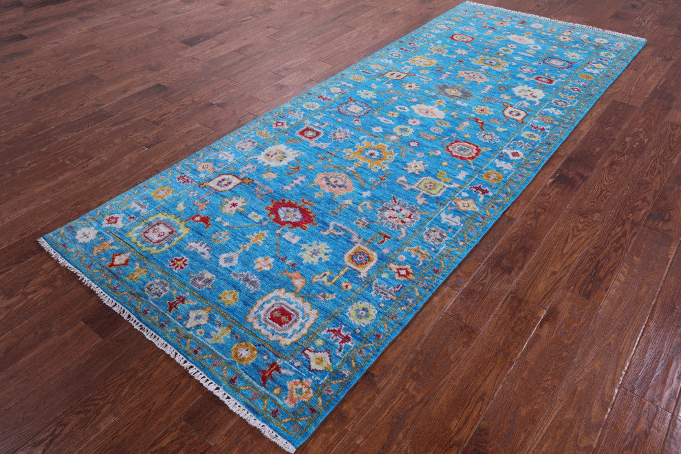 4' 2" X 10' 8" Runner Turkish Oushak Hand Knotted Wool Rug - Q13400