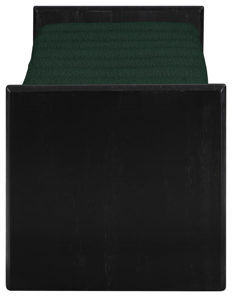 Waverly Boucle Fabric Upholstered Bench, Green, 52" Wide, Black Finish