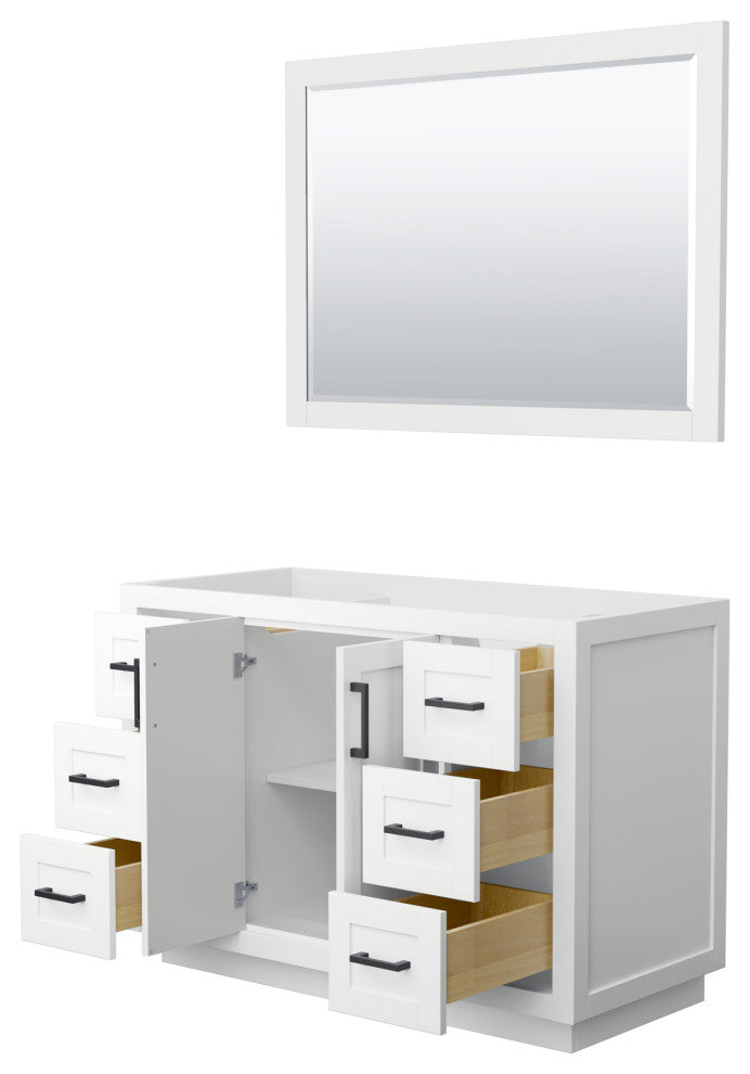 48" Single Bathroom Vanity, White, No Countertop, Black Trim, 46" Mirror