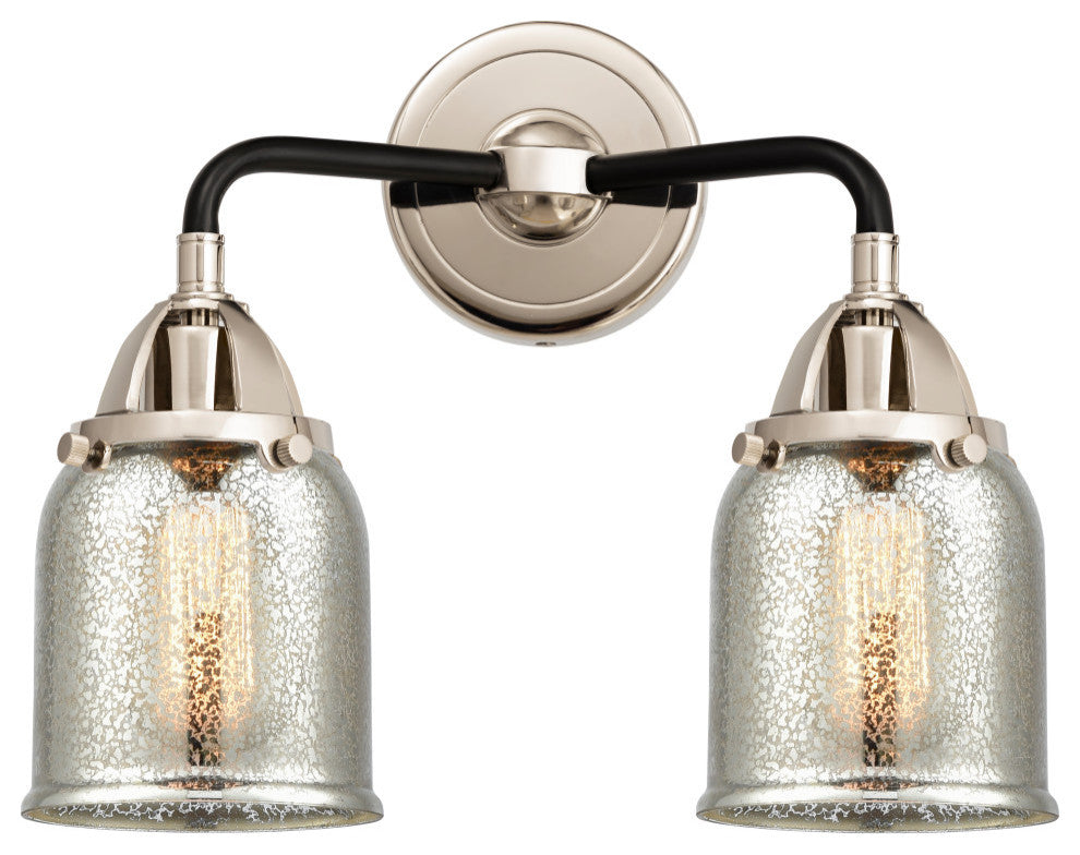 Small Bell Bath Vanity Light, Black Polished Nickel, Silver Plated Mercury