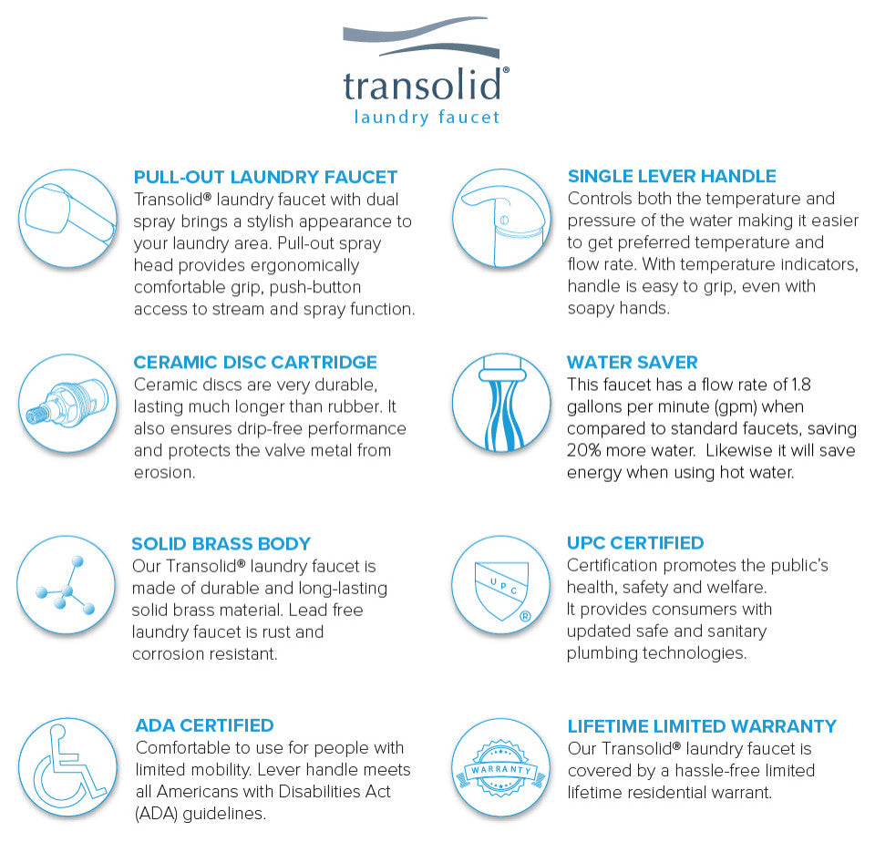 Transolid Laundry Faucet with Pull-Out Spray, Polished Chrome