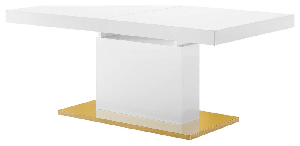 Dining Table, Rectangular, Wood, Metal, White Gold, Modern, Bistro Restaurant