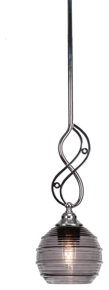 Jazz Mini Pendant In Chrome Finish With 6" Smoke Ribbed Glass