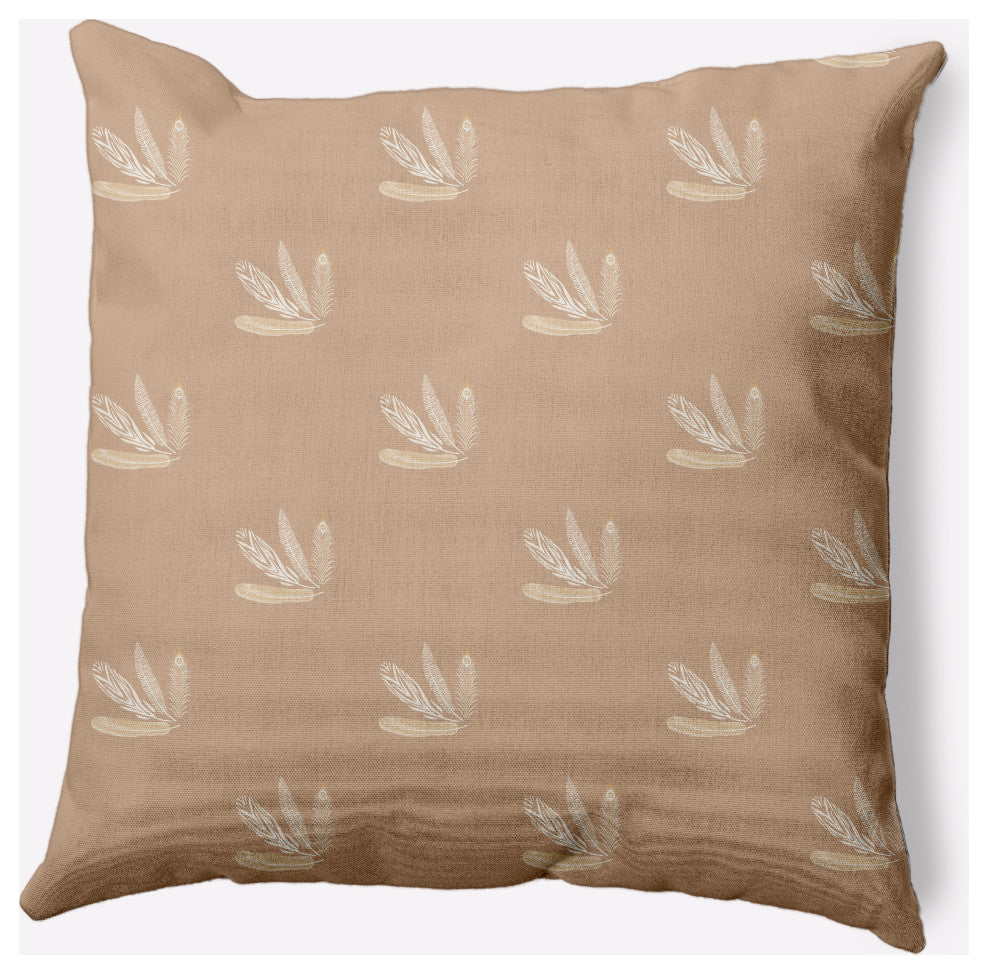 Feather Pattern Decorative Throw Pillow, Brown, 20"x20"